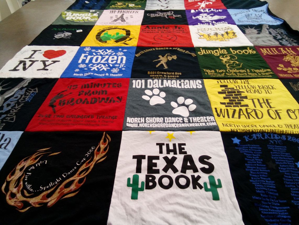 T-shirt quilt with theater, broadway themes by Deena from IL