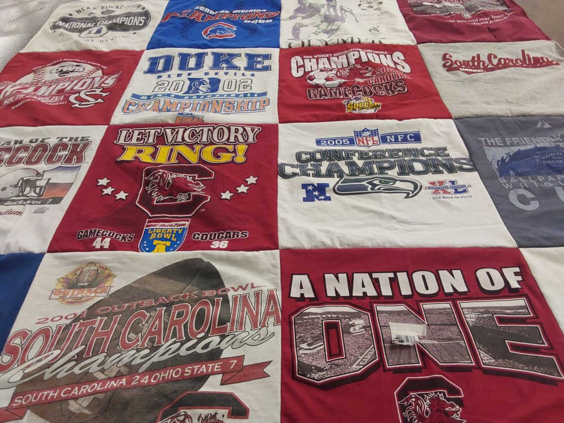 T-shirt quilt featuring south carolina gamecocks, seattle seahawks by Cathy from GA