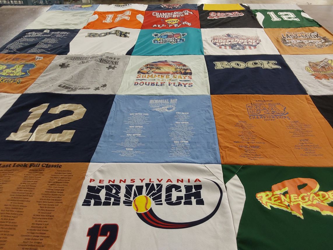 T-shirt quilt with softball, sports themes by Thomas from PA