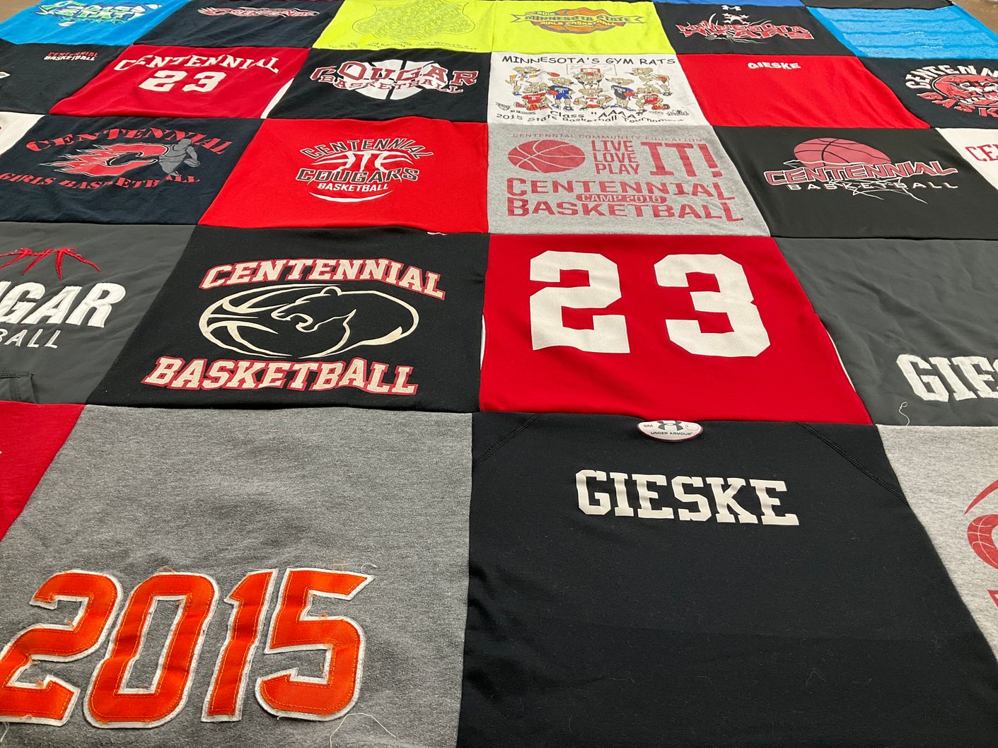 T-shirt quilt featuring centennial high school cougars basketball by Judy from MN
