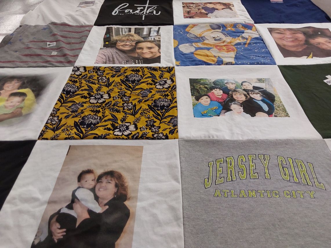 T-shirt quilt with family, photography themes by Kristine from CA