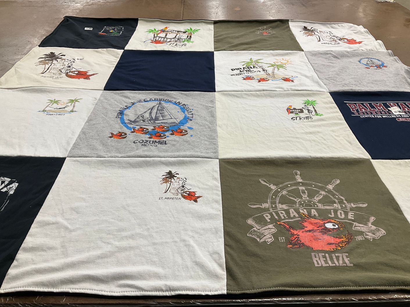 T-shirt quilt with travel, beach themes by Jill from FL