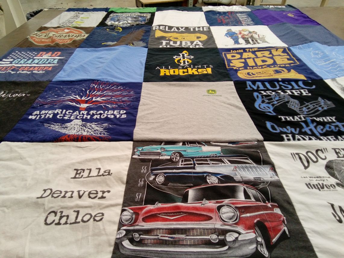 T-shirt quilt with music, heritage themes by Kari from MN