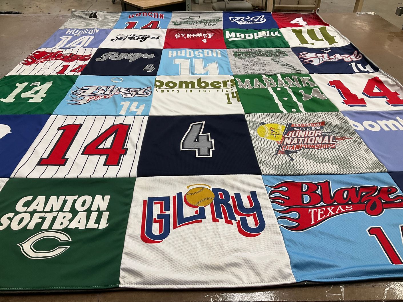 T-shirt quilt with softball themes by Carrie from TX