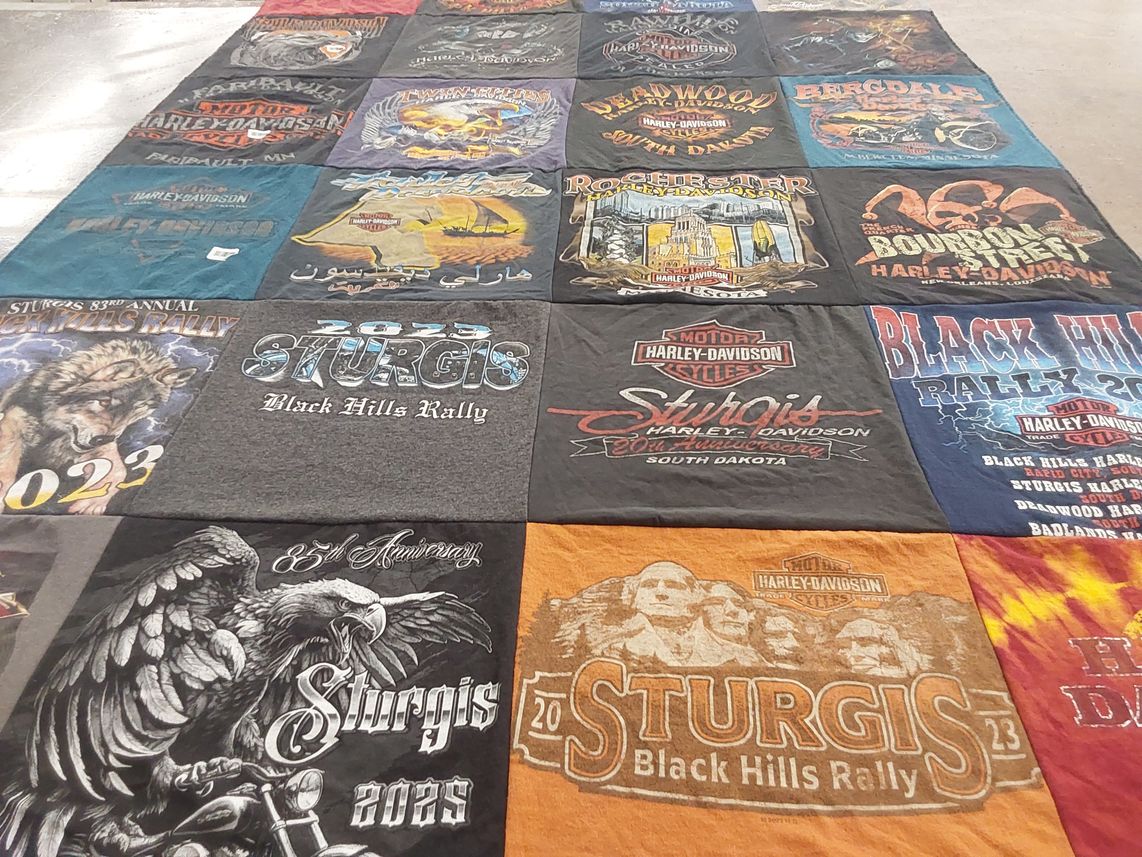 T-shirt quilt with motorcycles, biking themes by PATRICK from MN