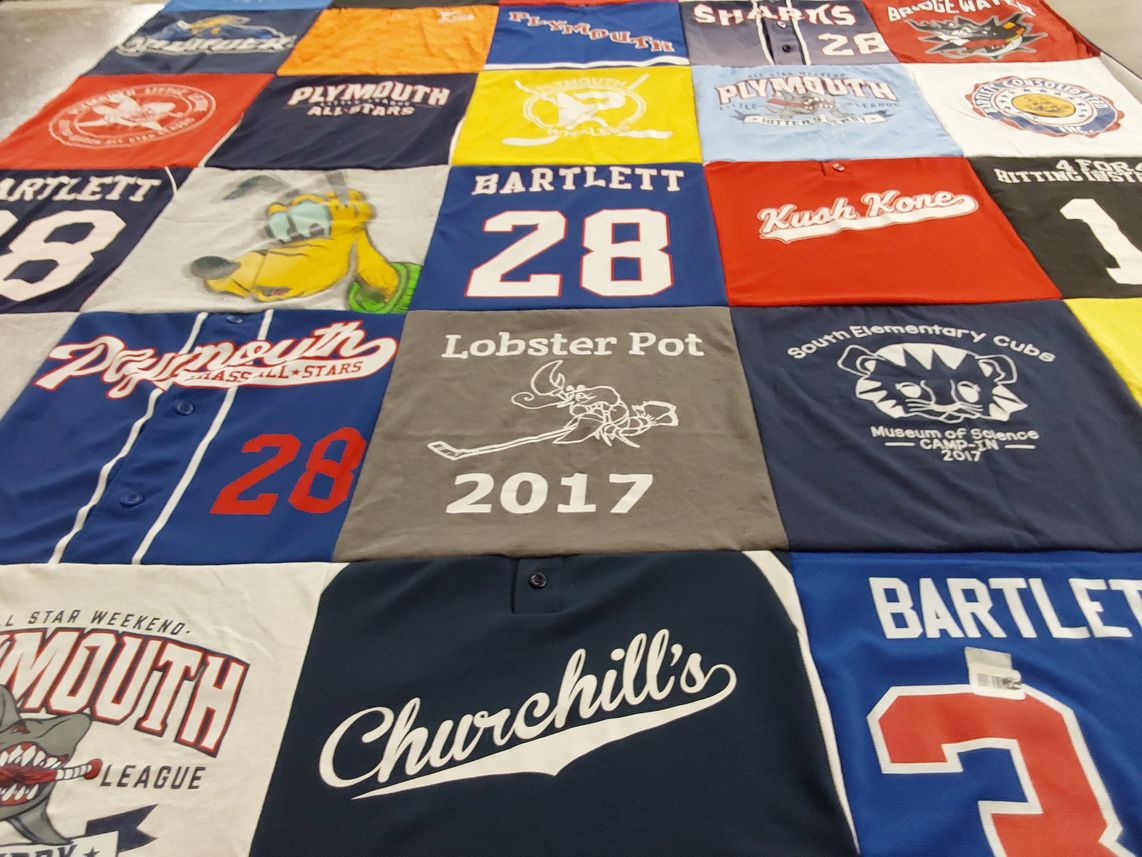 T-shirt quilt featuring plymouth all-stars, south elementary cubs by Paula from MA