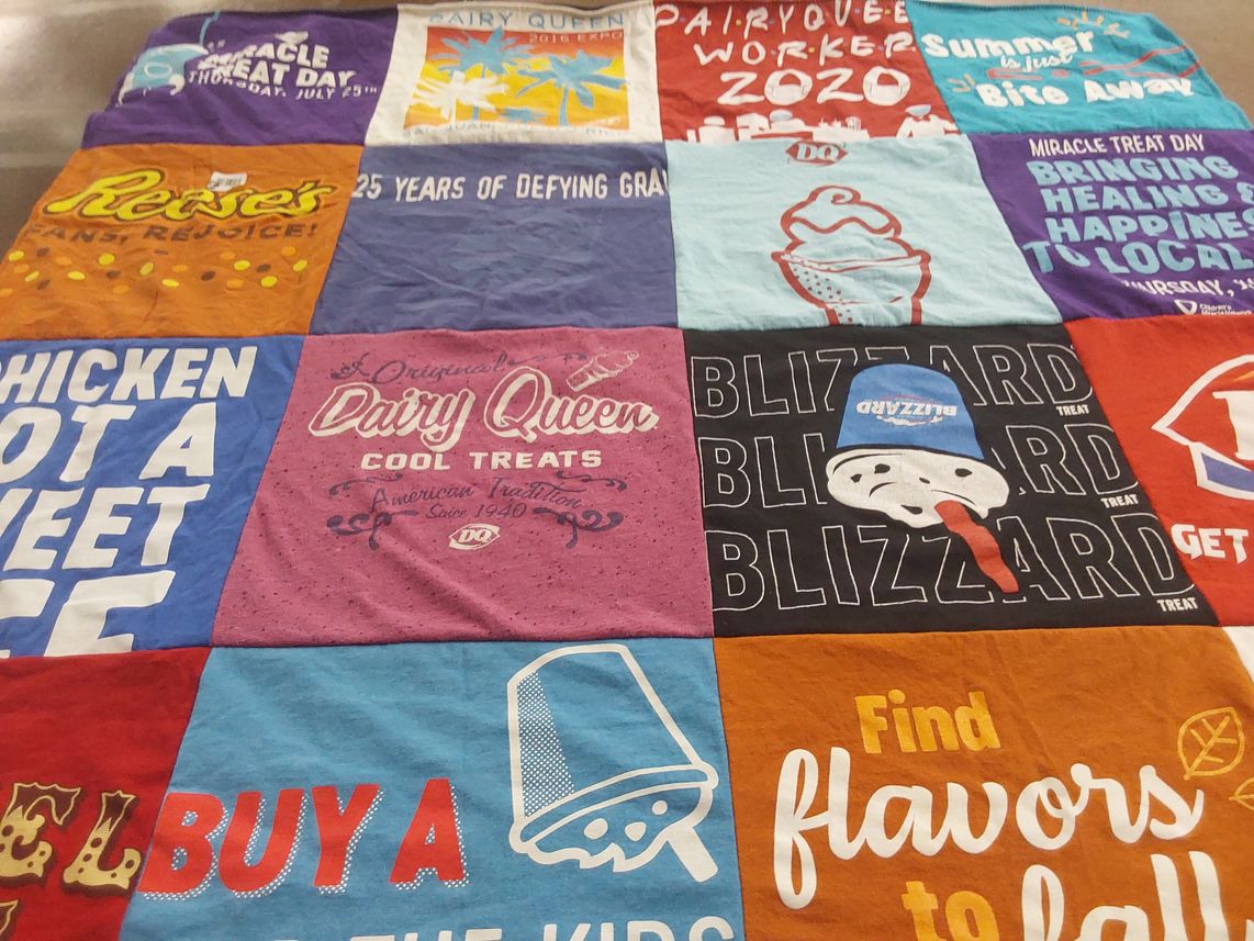 T-shirt quilt with ice cream, sweets themes by Denise from IL