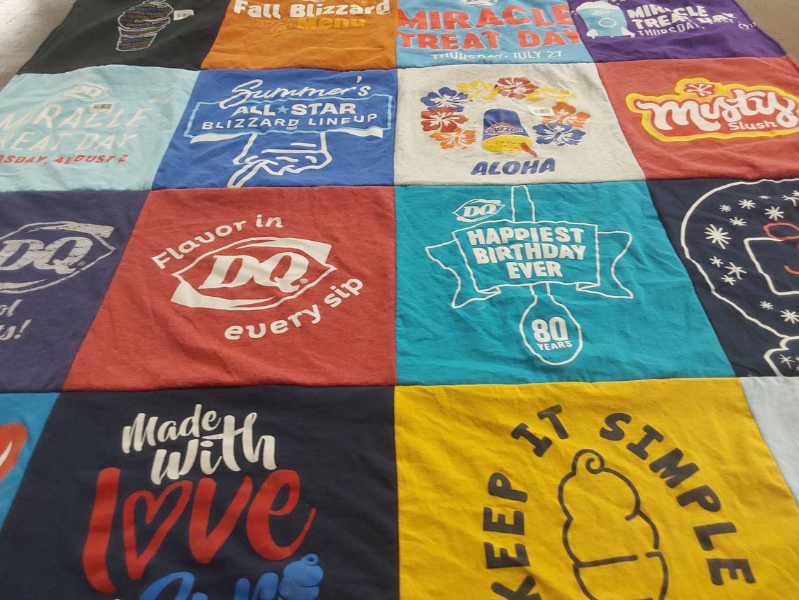 T-shirt quilt with ice cream, dairy queen themes by Denise from IL