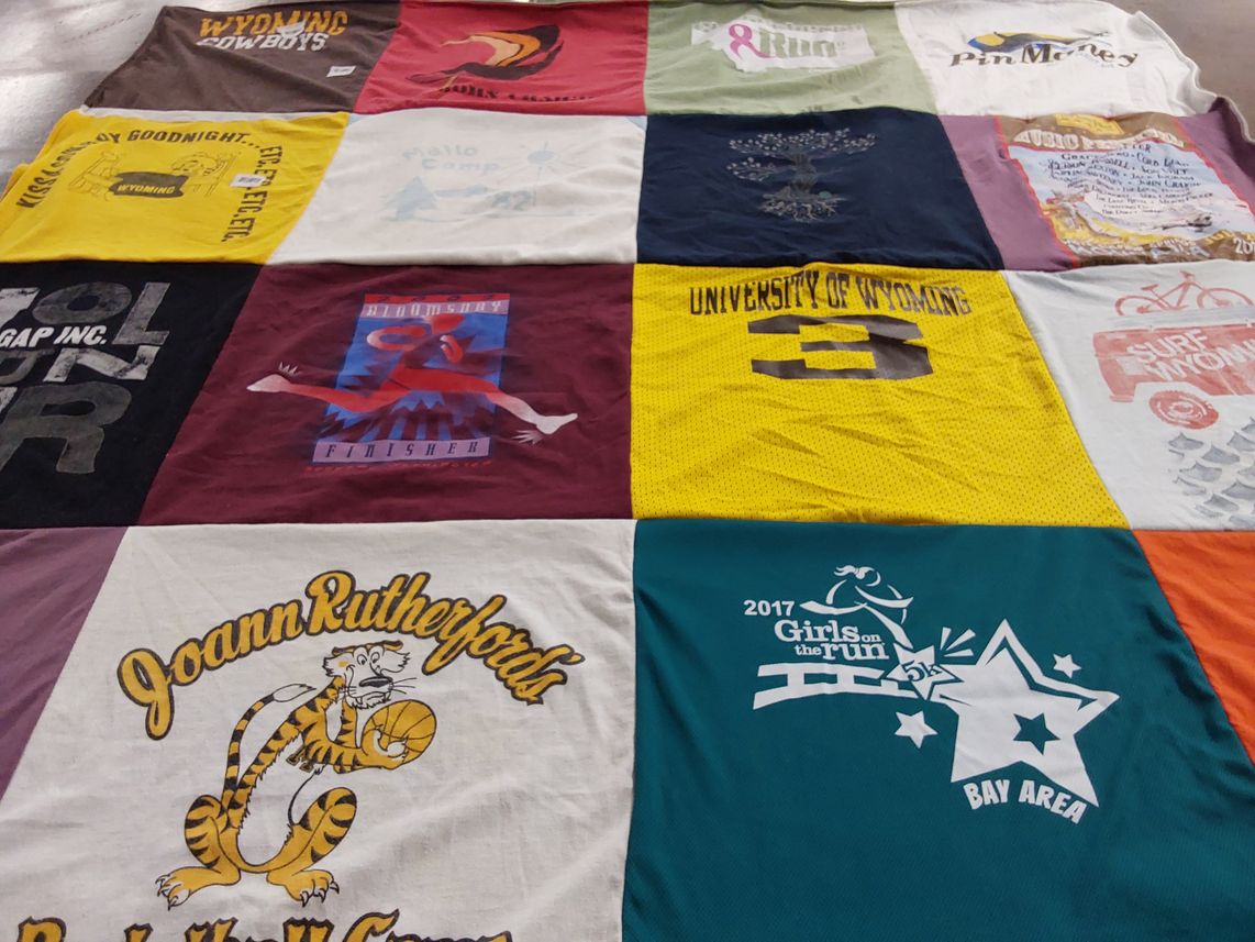T-shirt quilt from university of wyoming by Stacy from MT