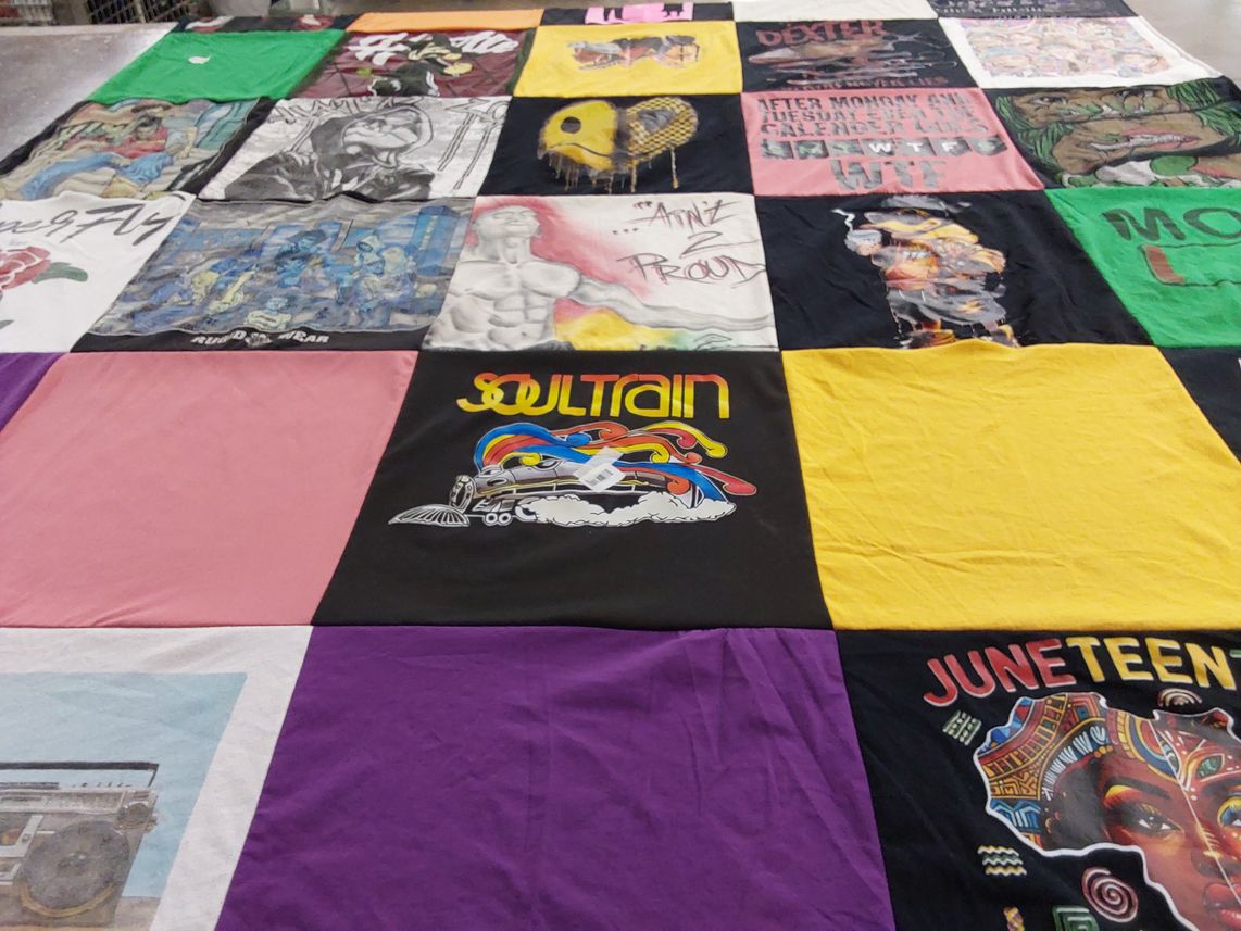 T-shirt quilt with music, art themes by DANEEN from NJ