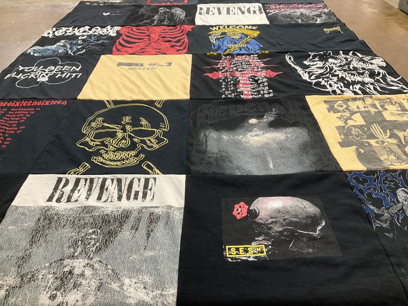 T-shirt quilt with music, graphic design themes by Jennifer from NY