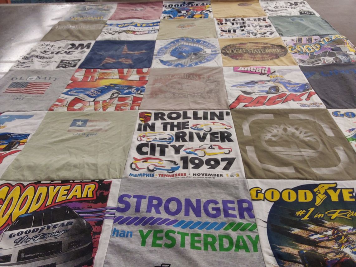 T-shirt quilt with racing, automobiles themes by Joseph from TN