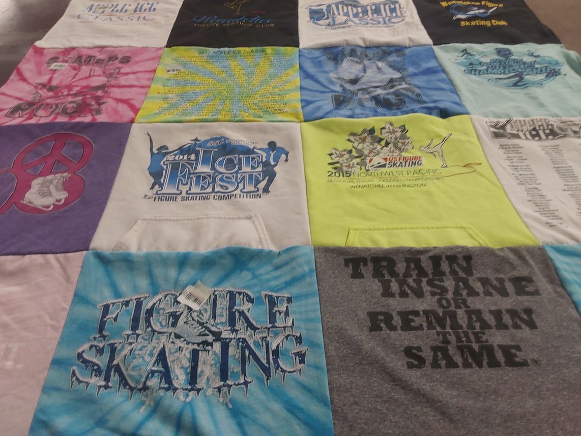 T-shirt quilt with figure skating, ice skating themes by Randy from WA