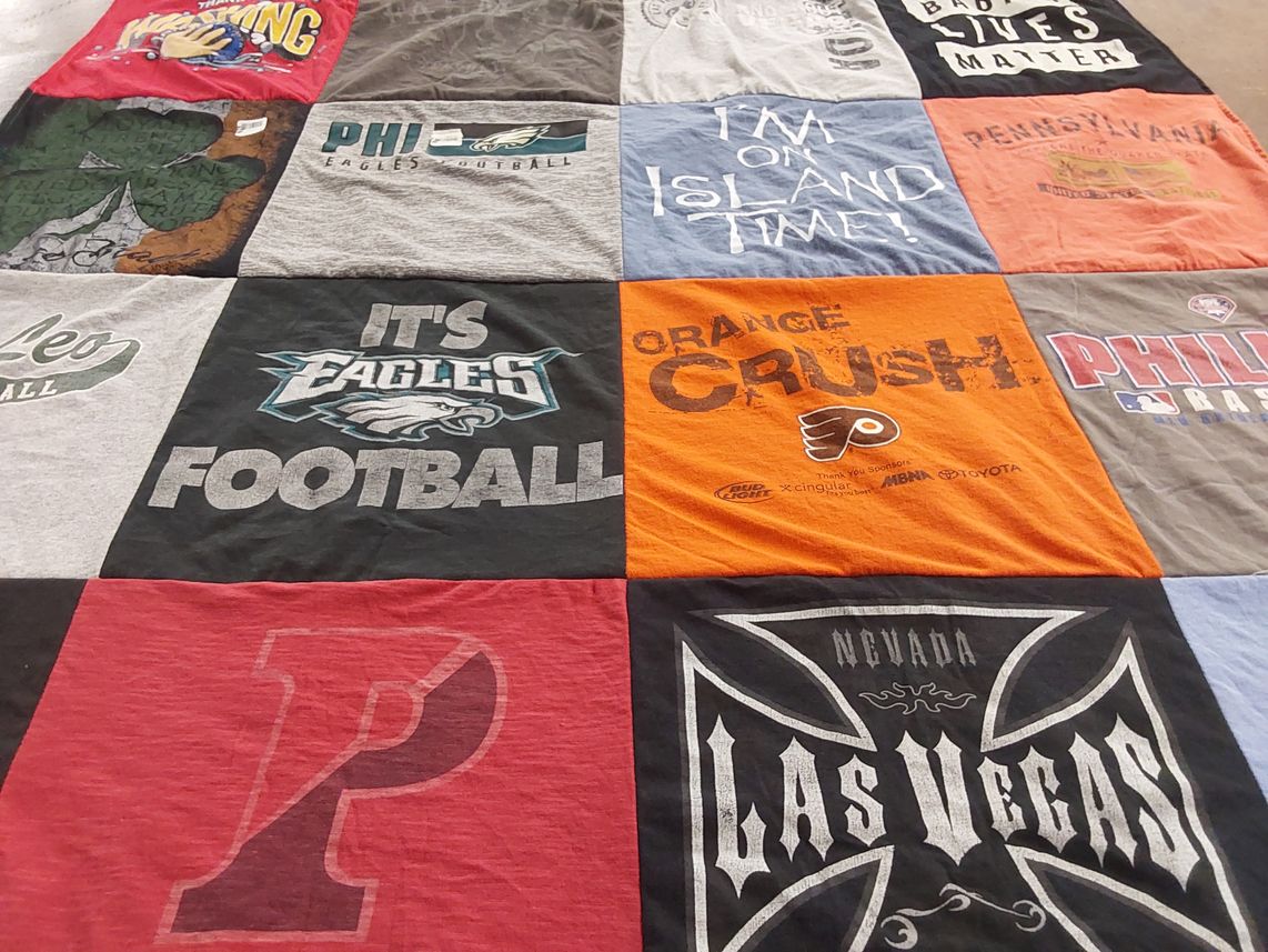 T-shirt quilt featuring philadelphia eagles, philadelphia phillies by Lily from PA