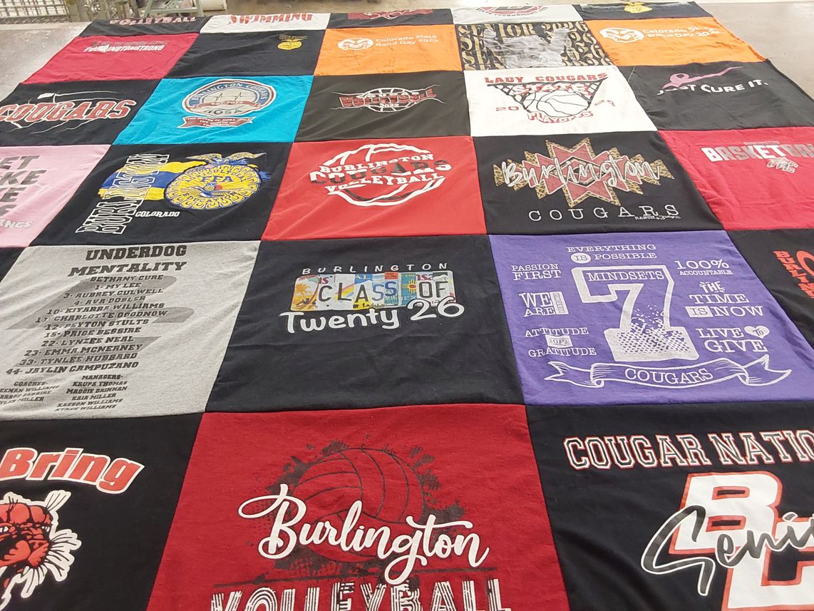 T-shirt quilt featuring burlington cougars basketball, burlington cougars volleyball by Kendra from CO
