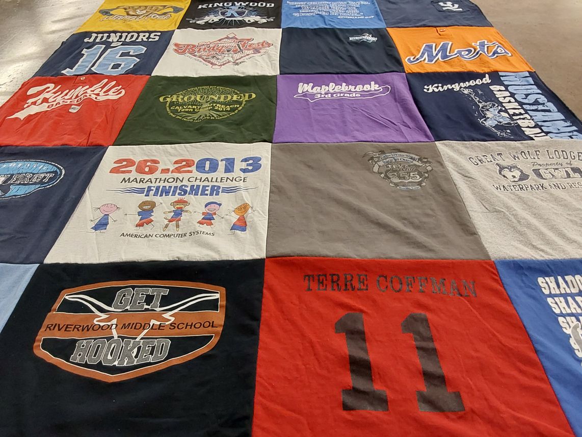 T-shirt quilt featuring kingwood basketball, shadow sharks by Anthony from TX