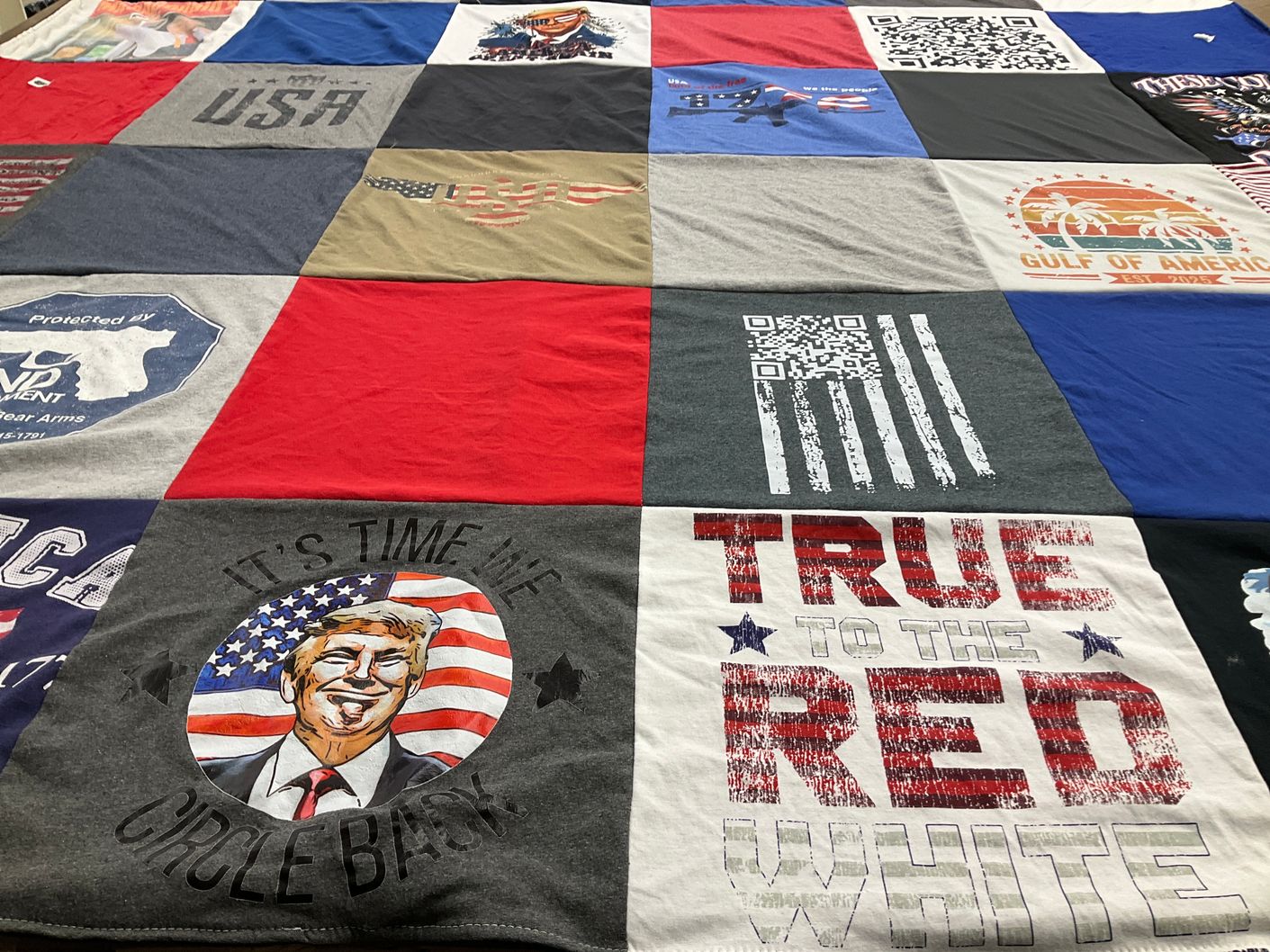 T-shirt quilt with politics, americana themes by Florence from FL
