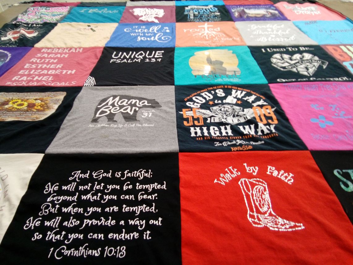 T-shirt quilt with faith, family themes by Kimberly from TX