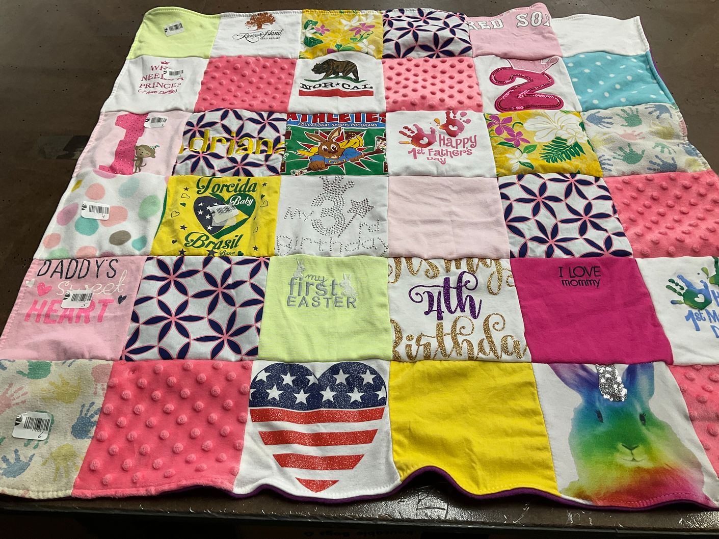 T-shirt quilt with family, celebrations themes by Yvonne from CA