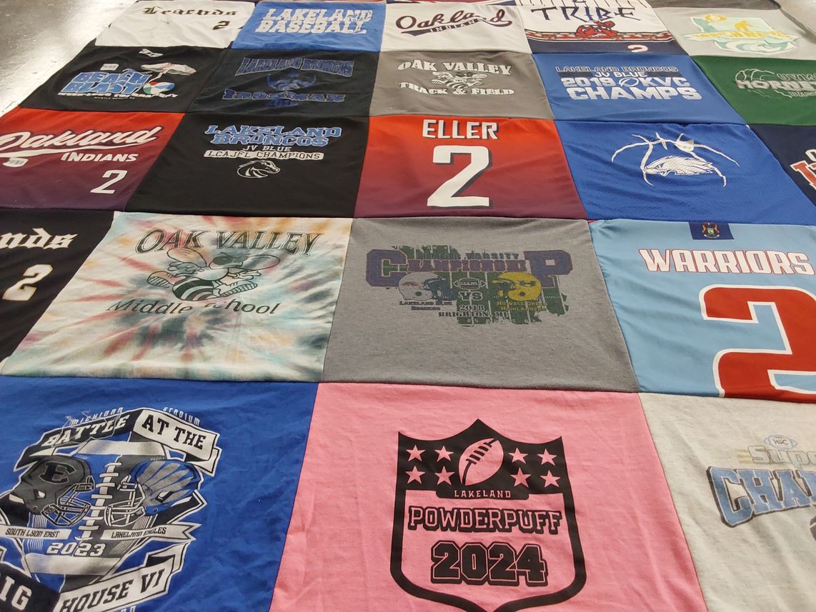 T-shirt quilt featuring lakeland broncos, oakland indians by Danielle from MI