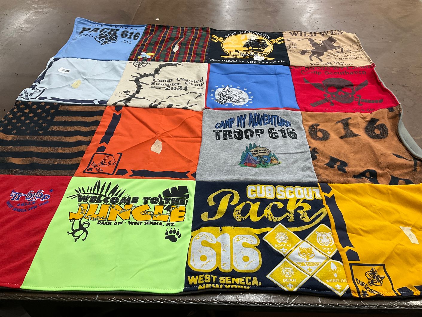 T-shirt quilt with scouting, camping themes by Nicole from NY