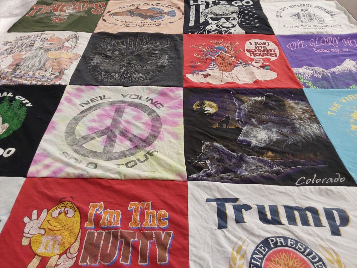 T-shirt quilt with music, politics themes by Cheyenne from CO
