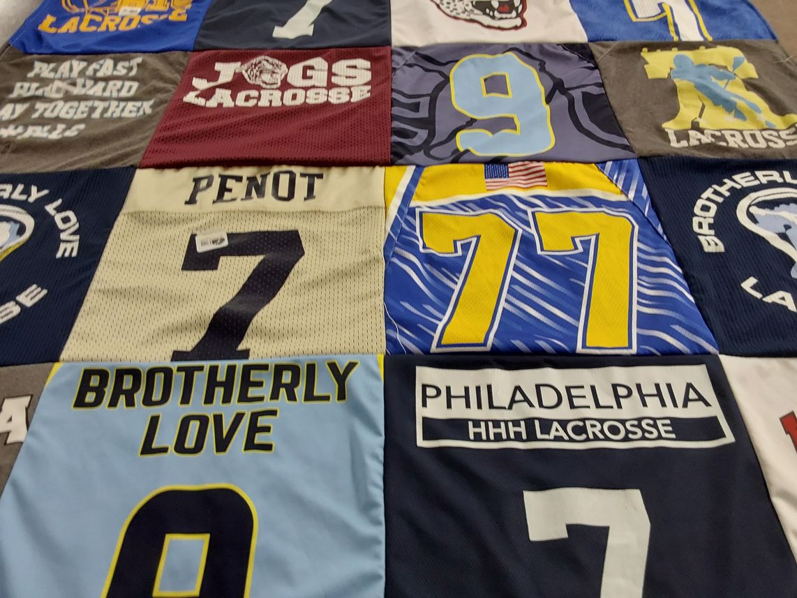 T-shirt quilt with lacrosse themes by Lauren from PA