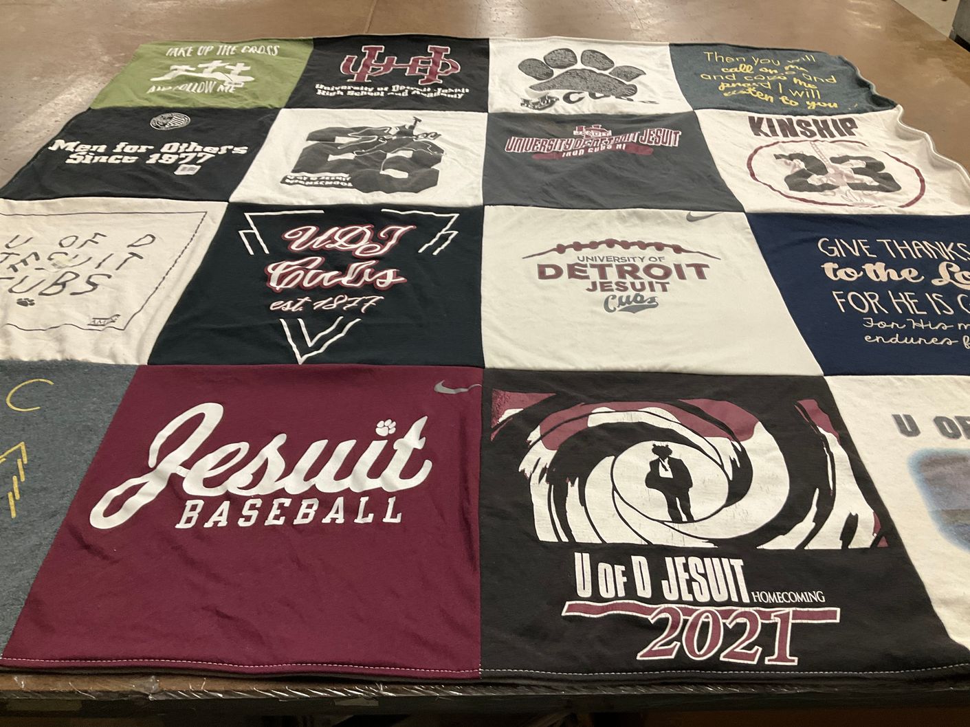 T-shirt quilt featuring jesuit baseball by Villy from MI
