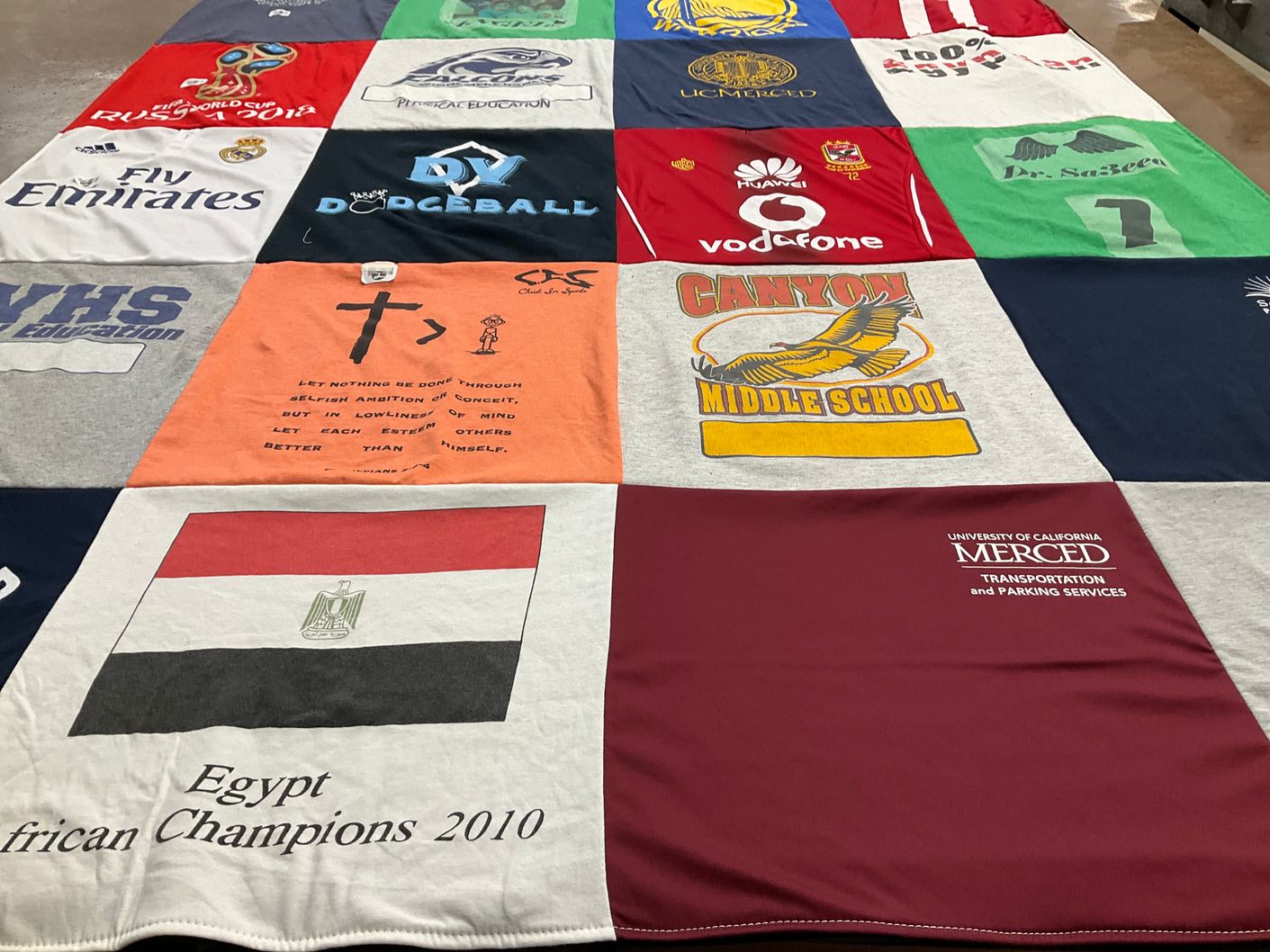 T-shirt quilt from canyon middle school, university of california merced by Caren from CA