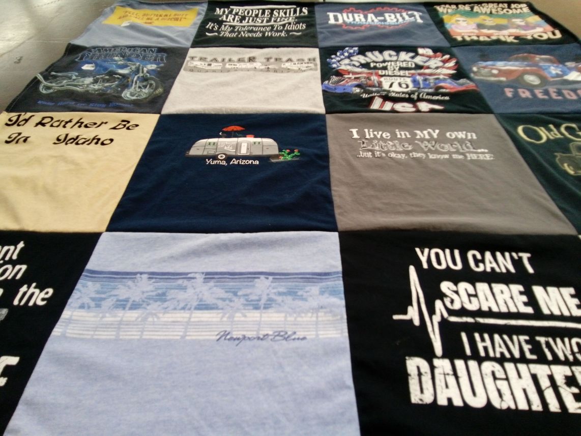 T-shirt quilt with travel, family themes by Keeley from ID