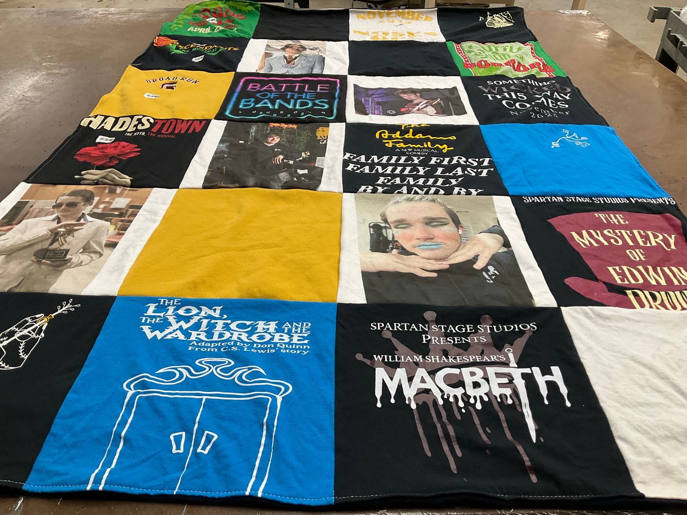 T-shirt quilt with theater, drama themes by Danielle from VA