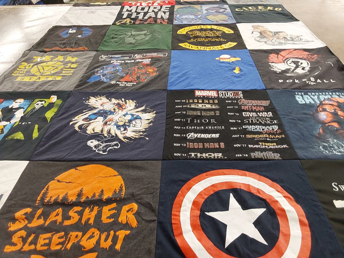 T-shirt quilt with marvel, comics themes by Ian from GA