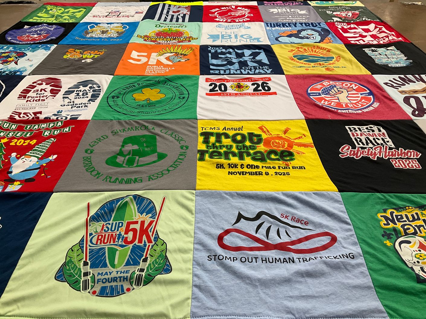 T-shirt quilt with running, charity themes by Leon from FL