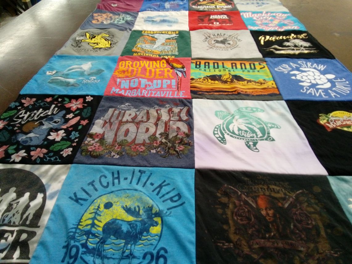 T-shirt quilt with nature, travel themes by Penni from MI