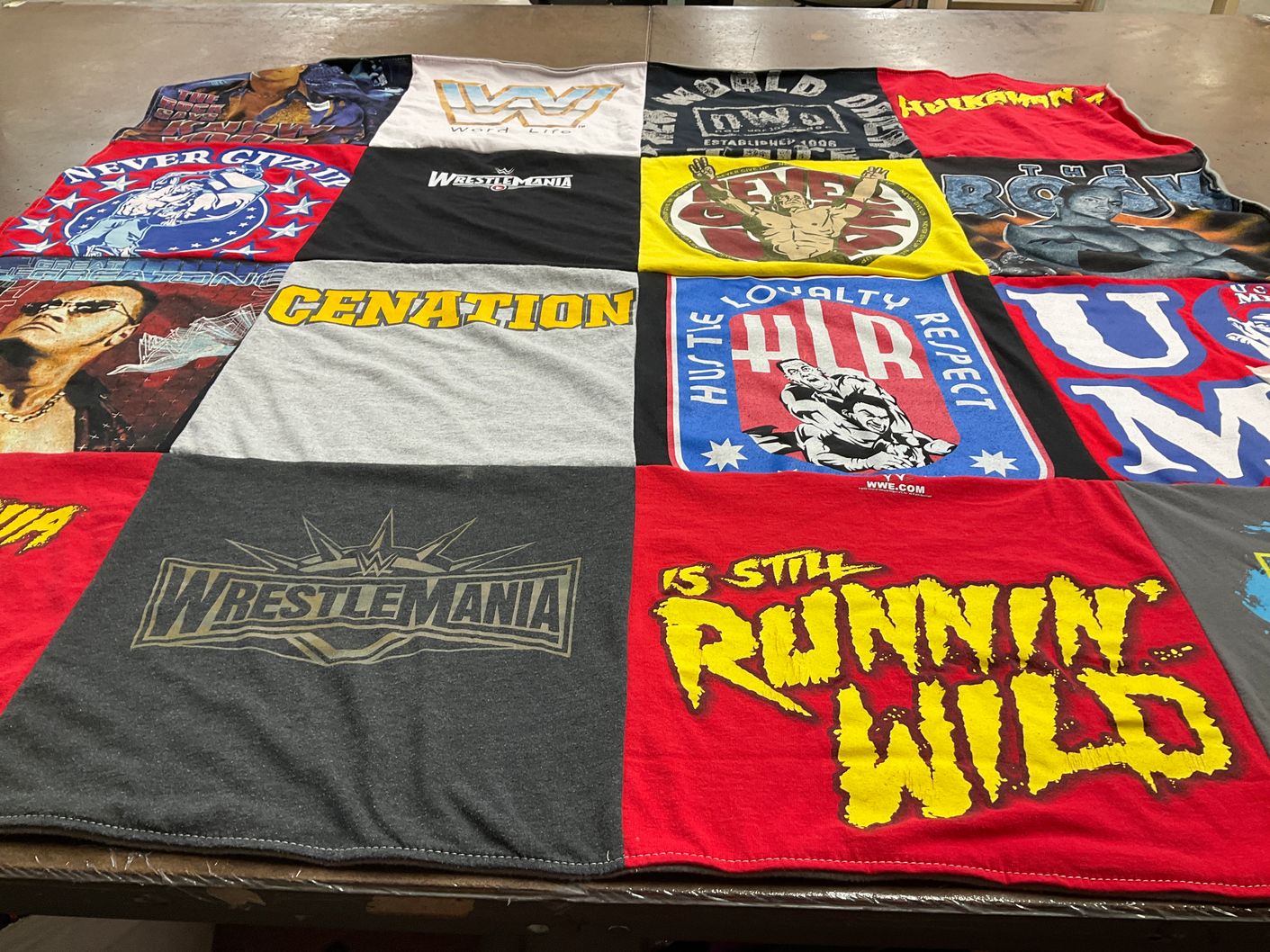 T-shirt quilt with wrestling, sports entertainment themes by Laura from NY