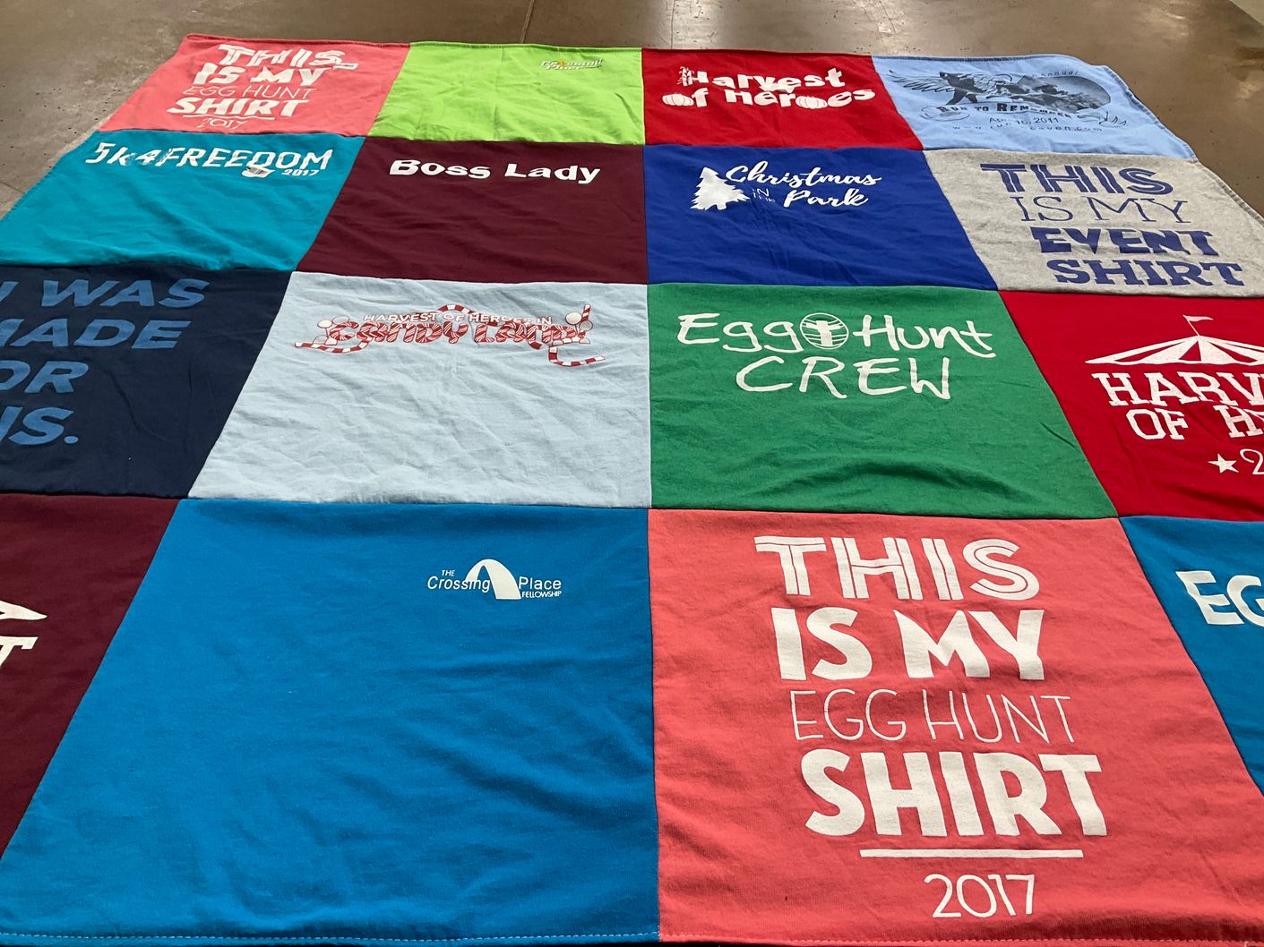 T-shirt quilt with community activities, event planning themes by Joseph from LA