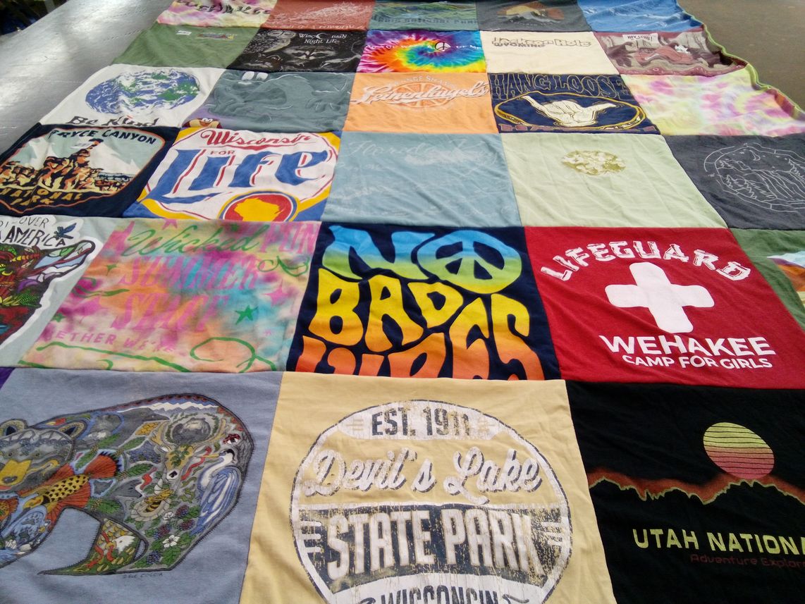T-shirt quilt with camping, outdoors themes by Roberta from WI