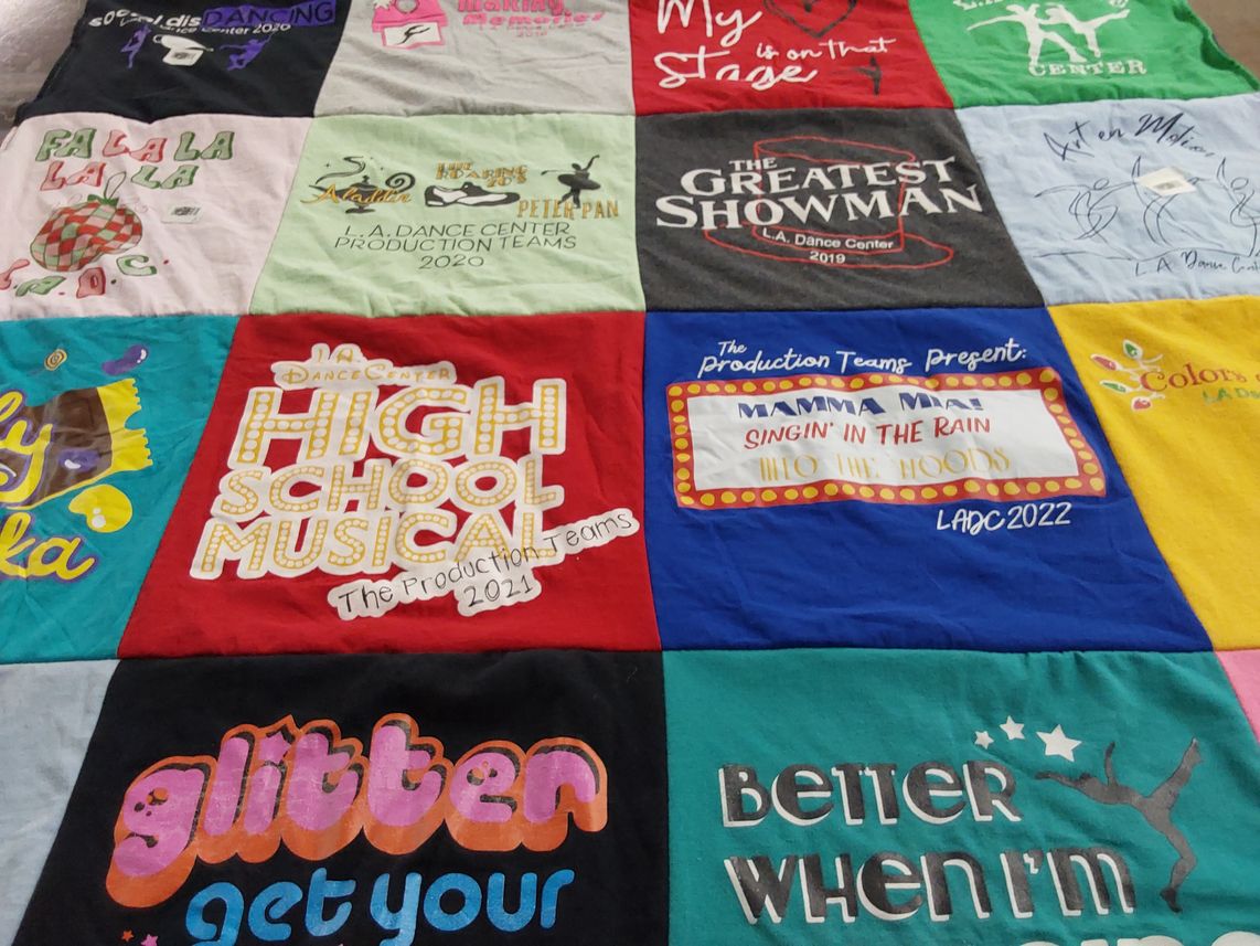 T-shirt quilt with dance, musical themes by Christine from MO