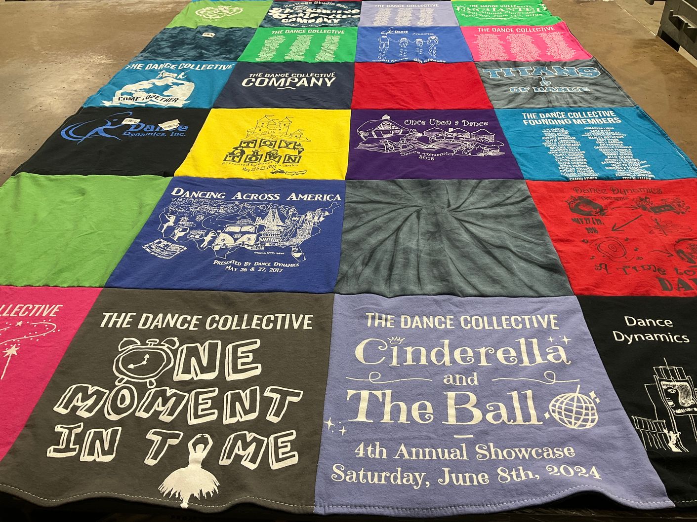 T-shirt quilt with dance, performing arts themes by Katherine from NC
