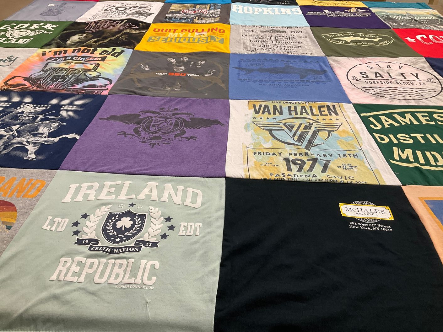 T-shirt quilt with music, celtic culture themes by Alison from MD