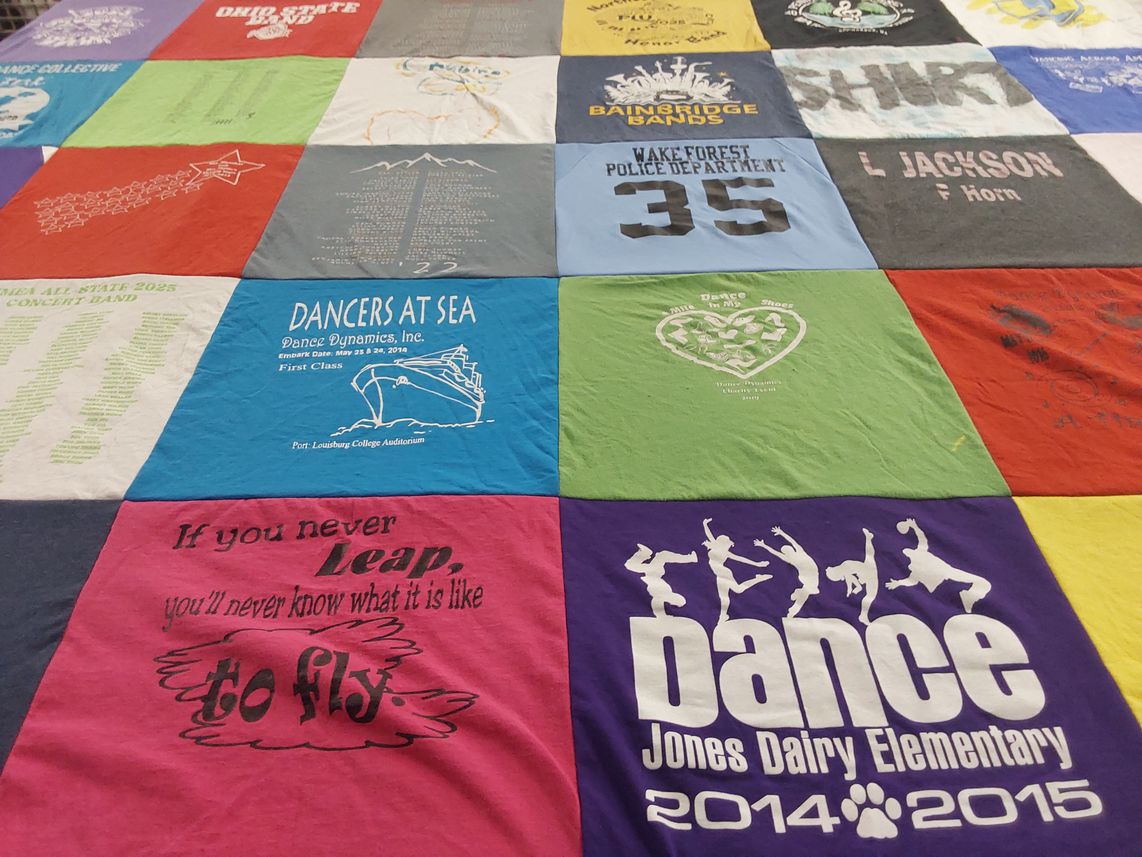 T-shirt quilt from port louisburg college, jones dairy elementary by Cherry from WA