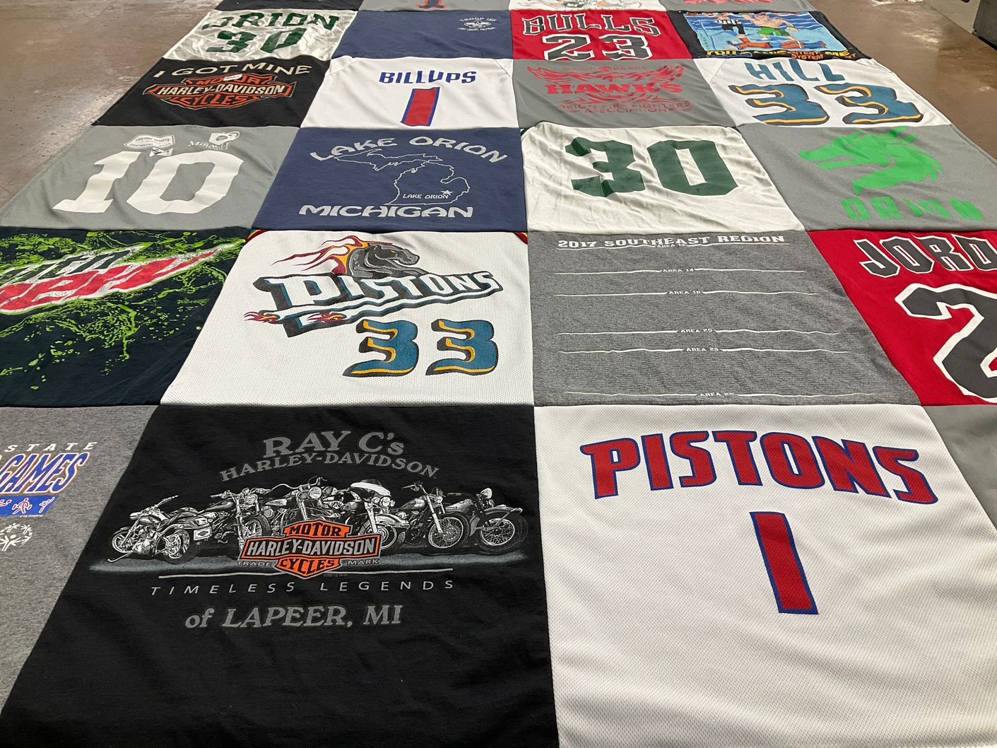 T-shirt quilt featuring detroit pistons, chicago bulls by Robert from MI