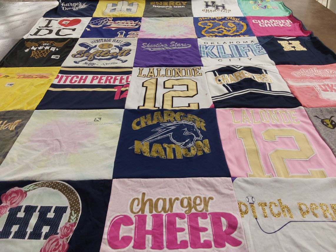 T-shirt quilt featuring charger cheer team by leslie from OK
