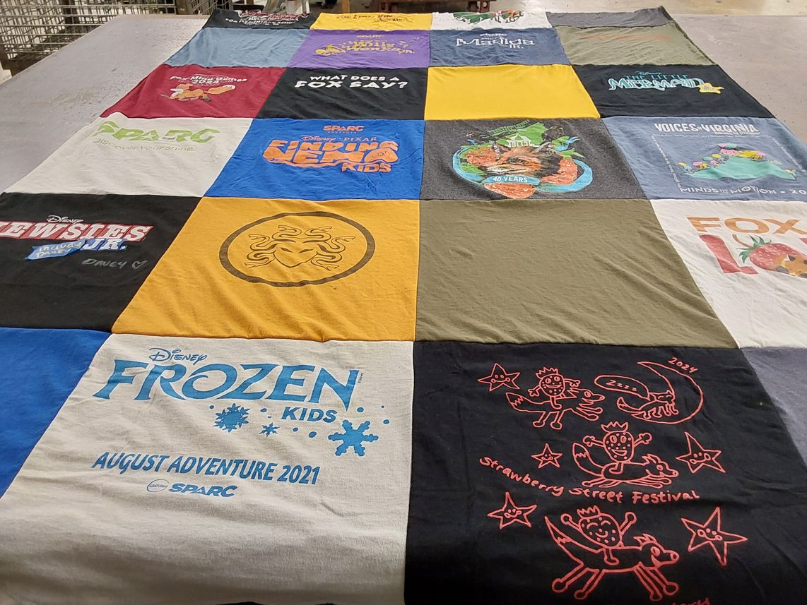 T-shirt quilt with theatre, animation themes by Felipe from VA