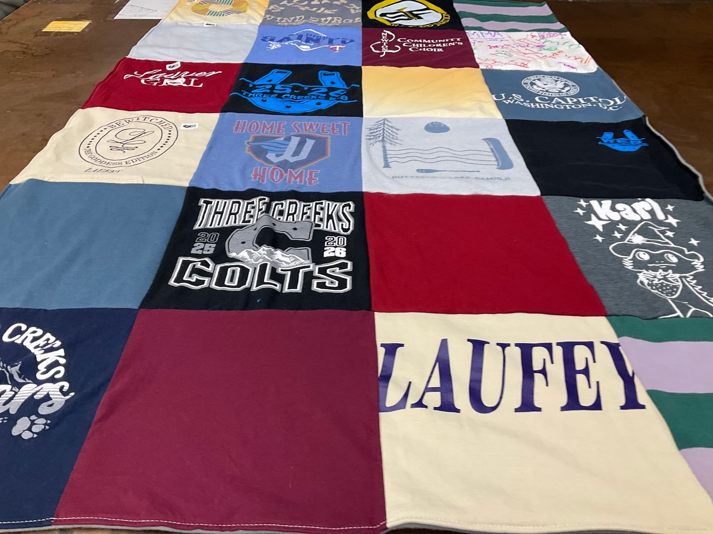 T-shirt quilt featuring three creeks colts by Joanna from CO