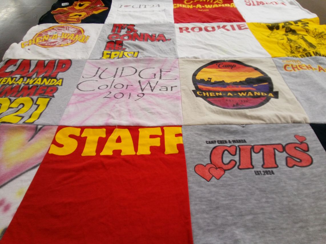 T-shirt quilt with camping, summer camps themes by Mark from NY