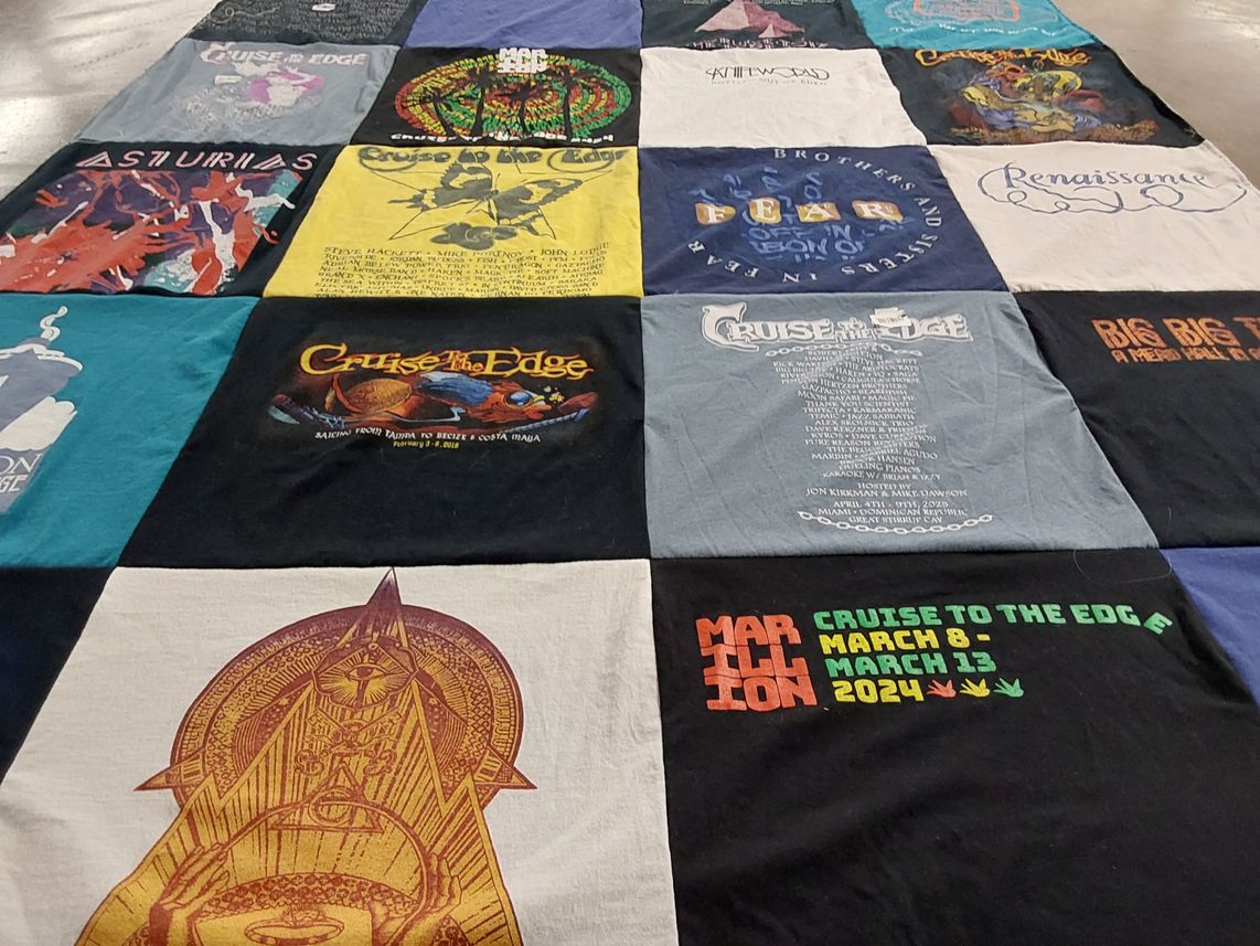 T-shirt quilt with music, concerts themes by Laura from FL