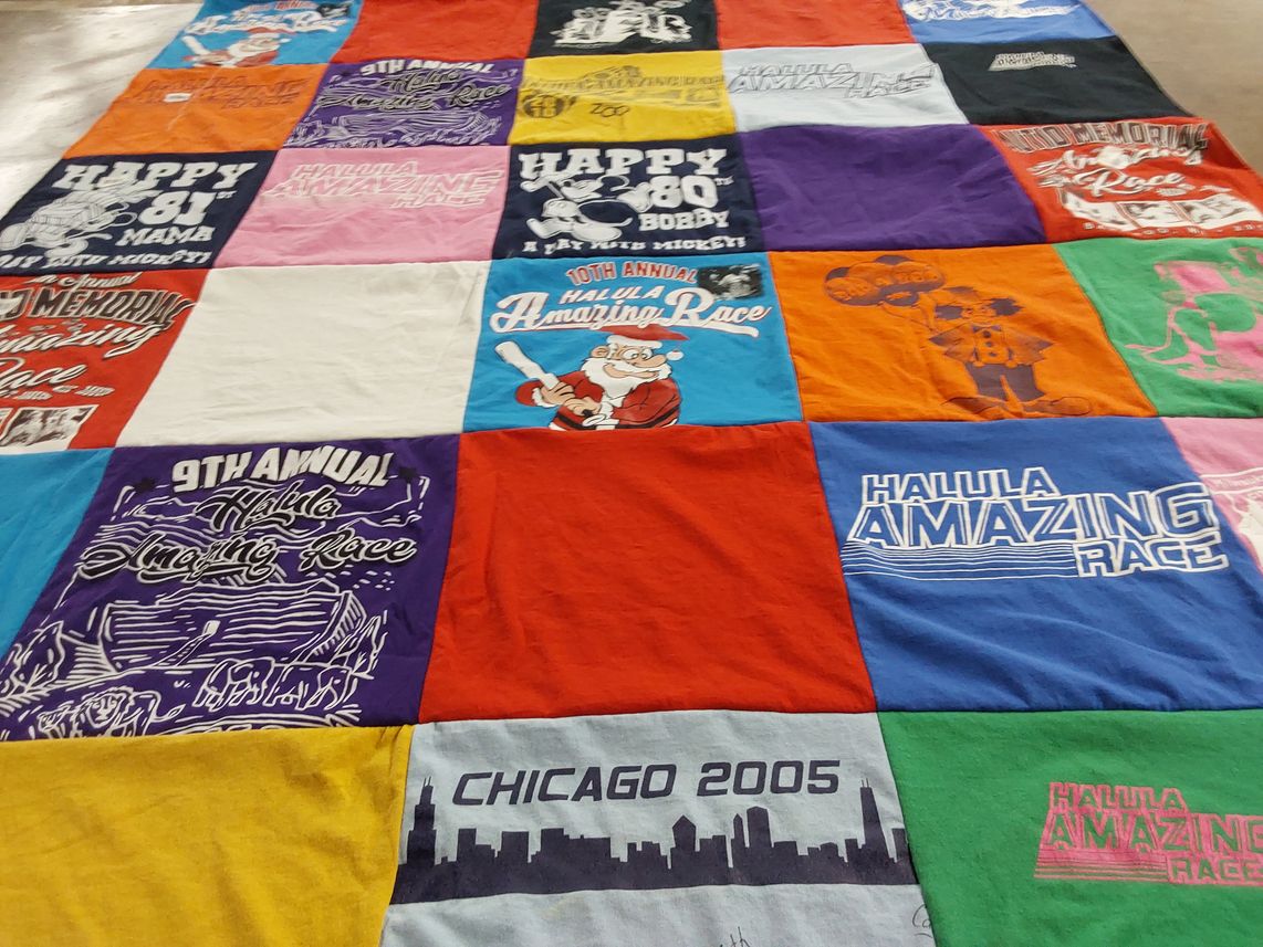 T-shirt quilt with running, events themes by Kerry from OH