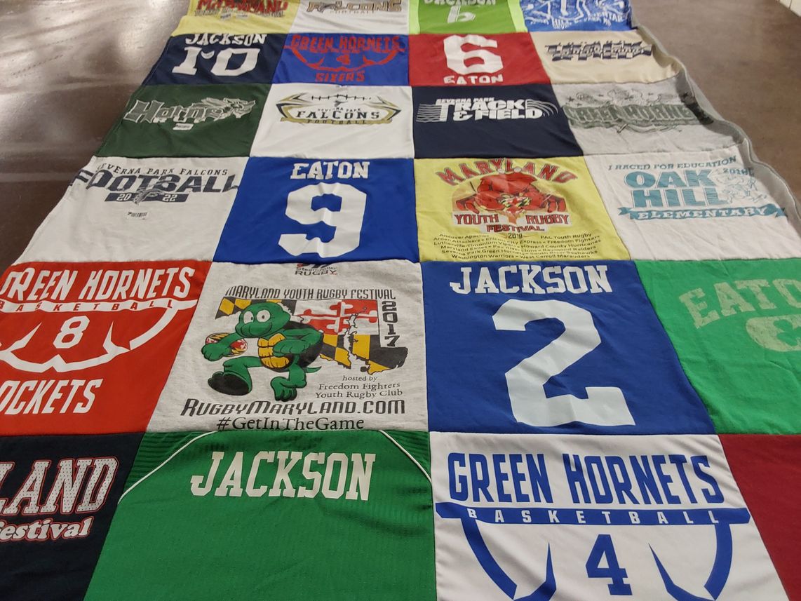 T-shirt quilt featuring jackson high school, green hornets basketball by Melody from MD