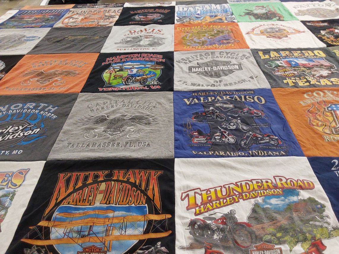 T-shirt quilt with motorcycles, biking themes by rebick from VA